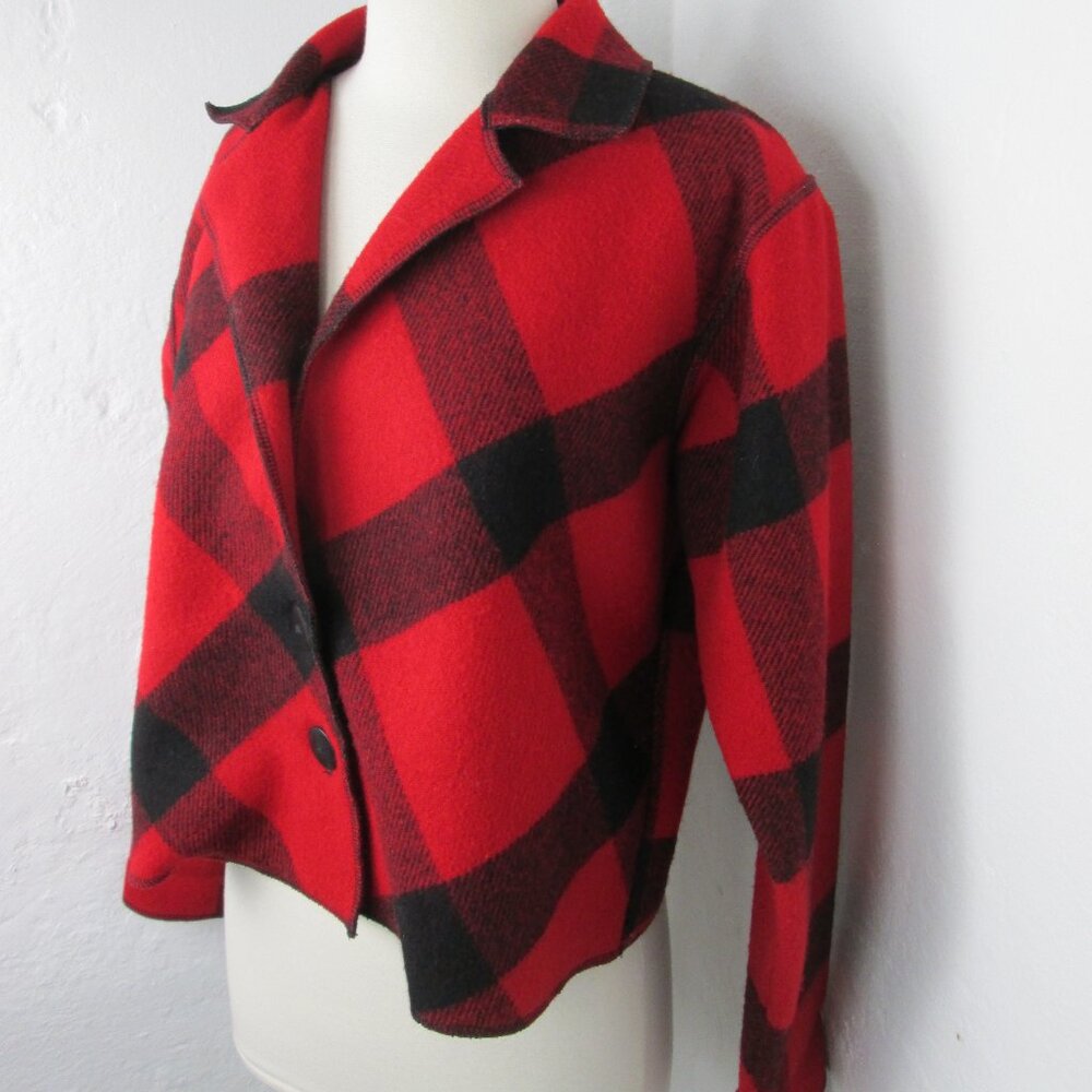 Vintage Cameleon 100% Wool Shrug Crop Jacket Red Buffalo Check 90s